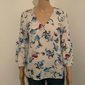 WHBM Bell Sleeve Floral criss cross back top